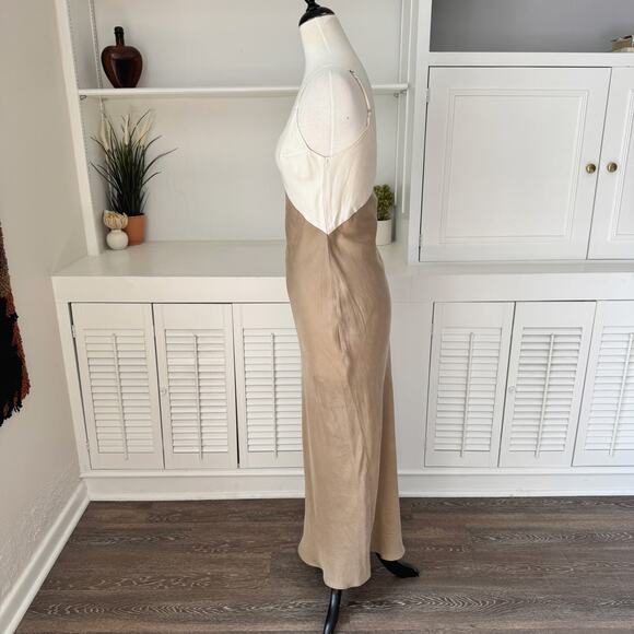 Dissh Seren Two-Tone Cream Tan Color Block Midi Slip Dress Size 2 - Picture 4 of 8